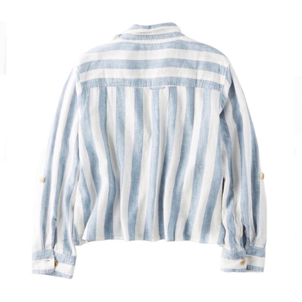 American 🦅 Linen Striped Top (Beach Boho Coastal Festival Hippie Indie Nautical) - Picture 4 of 6